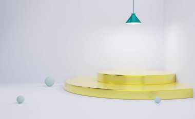 Modern sahne görüntüsü ve minimalist modelleme için gri kompozisyonda podyum boş, soyut arkaplan, 3d görünüm veya 3d canlandırma