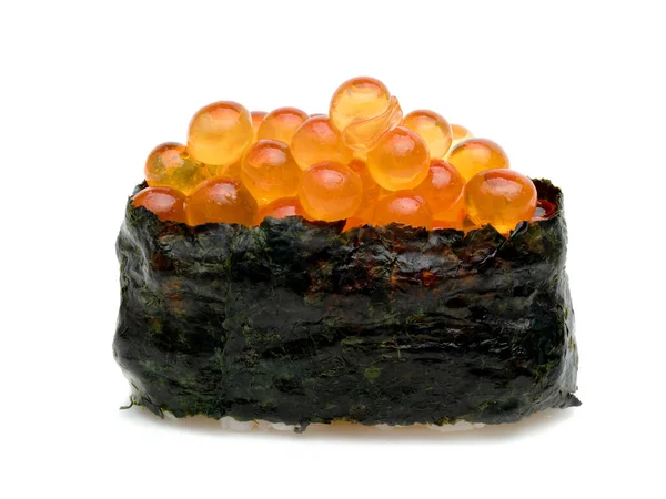 Rolované Sushi Lososa Jikry Nigiri Izolované Bílém Pozadí — Stock fotografie