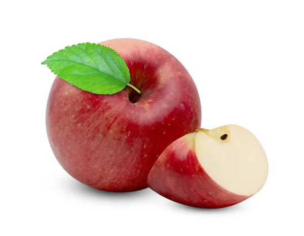 Pomme Rouge Avec Feuille Verte Isolée Sur Fond Blanc — Photo