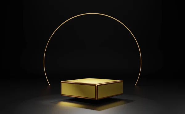 Gold Palkintokorokkeella Tyhjä Geometrisia Muotoja Musta Koostumus Moderni Vaiheessa Näyttö — kuvapankkivalokuva