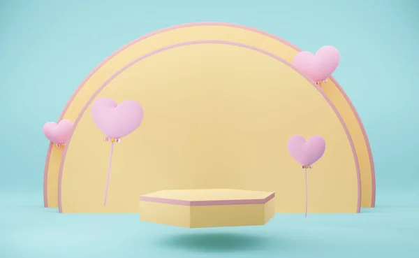 Natrium Tomt Med Geometriska Former Och Hjärtformad Ballong Himmelsblå Pastell — Stockfoto
