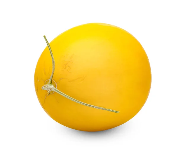 Pomarańczowy Melon Gładka Skóra Melona Izolowane Białym Tle Obejmują Ścieżkę — Zdjęcie stockowe