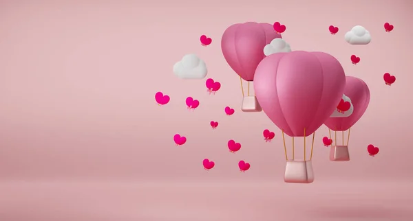 Warme Lucht Ballon Met Hartvormige Voor Valentijnsdag Achtergrond Roze Pastel — Stockfoto