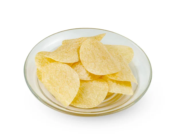 Chips Met Transparante Schotel Geïsoleerd Witte Achtergrond Inclusief Clipping Pad — Stockfoto