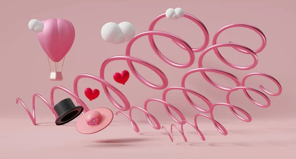 Warme Lucht Ballon Hoed Met Hartvorm Voor Valentijnsdag Abstracte Achtergrond — Stockfoto