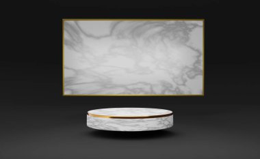 Modern sahne görüntüsü ve minimalist modelleme için geometrik şekilleri olan mermer podyum boş, soyut sahne arkaplanı, 3d görüntüleme veya 3d canlandırma