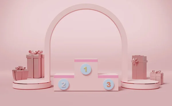 Vencedores Vazios Pódio Caixa Presente Composição Pastel Rosa Para Exibição — Fotografia de Stock