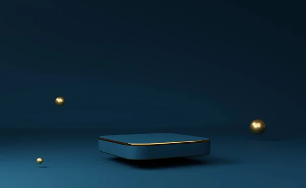 Modern sahne görüntüsü ve minimalist modelleme için geometrik şekiller içeren podyum boş, soyut gösteri arkaplanı, 3d görüntüleme veya 3d canlandırma