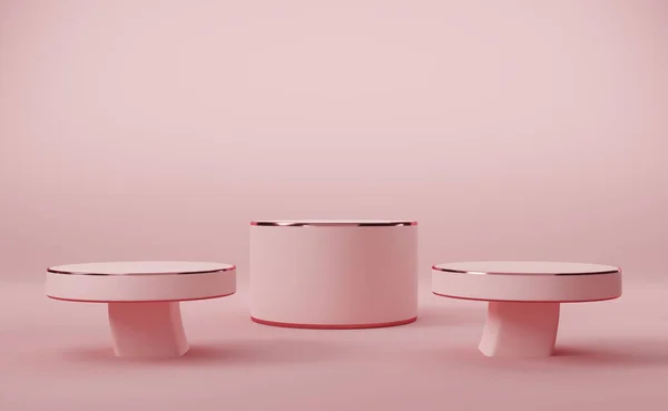 Podium Leeg Met Geometrische Vormen Roze Pastel Compositie Valentijnsdag Concept — Stockfoto