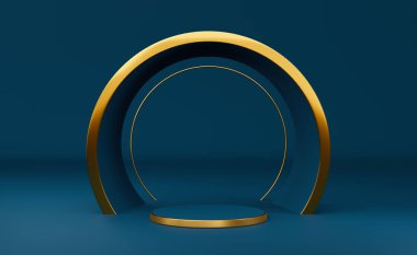 Modern sahne görüntüsü ve minimalist modelleme için geometrik şekiller içeren podyum boş, soyut gösteri arkaplanı, 3d görüntüleme veya 3d canlandırma