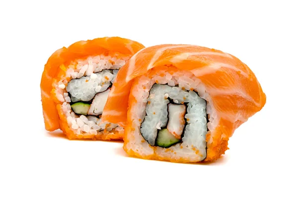 Rolled Sushi Σολομός Nigiri Απομονώνονται Λευκό Φόντο Ιαπωνική Τροφίμων — Φωτογραφία Αρχείου