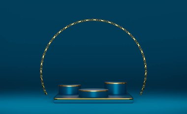 Modern sahne görüntüsü ve minimalist modelleme için geometrik şekilli podyum boş, kaidesel dekor arka planı, 3d görüntüleme veya 3d görüntüleme  