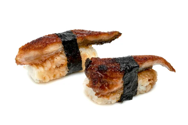 Σούσι Unagi Χέλι Nigiri Απομονωμένο Λευκό Φόντο — Φωτογραφία Αρχείου