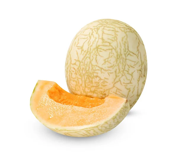Buah Melon Cantaloupe Oranye Diiris Terisolasi Pada Latar Belakang Putih — Stok Foto