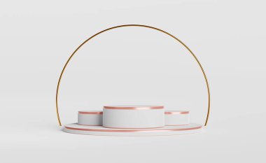 Modern sahne görüntüsü ve minimalist modelleme için gri şekilli beyaz podyum, soyut sahne arkaplanı, 3d görüntüleme veya 3d görüntüleme kavramı