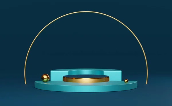 Pódium Üres Geometrikus Formák Kék Összetételű Modern Színpadi Kijelző Minimalista — Stock Fotó