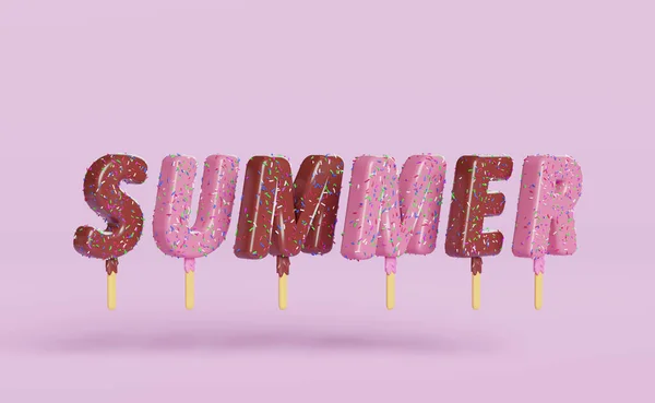 Ice Cream Chocolate Sticks Covered Popsicle Topping Summer Lettering Isolated — Stock Photo, Image