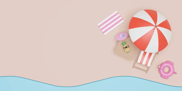 Verão Praia Vista Superior Com Cadeira Praia Chapéu Flamingo Inflável — Fotografia de Stock