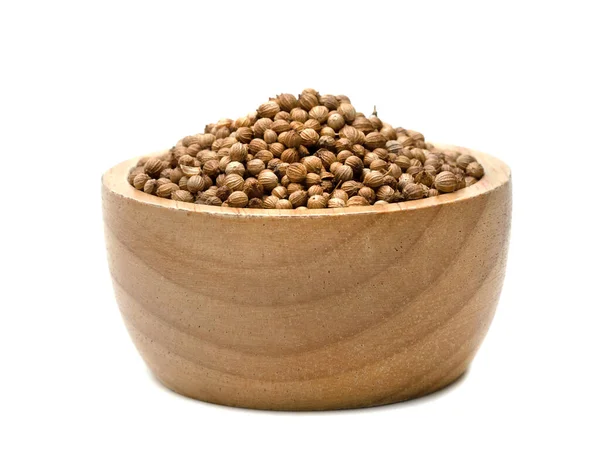 Сушеные Семена Кориандра Деревянной Чашей Белом Фоне — стоковое фото