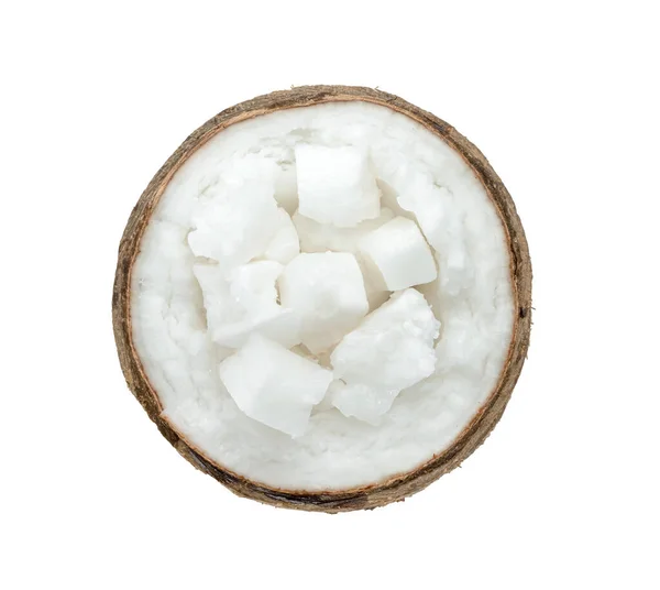 Kokosmjölk Tropiska Frukter Eller Fluffig Kokos Hackad Isolerad Vit Bakgrund — Stockfoto