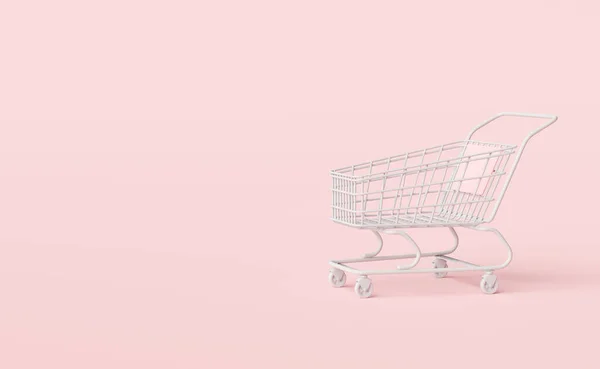 Shopping Cart Dengan Ruang Kosong Terisolasi Pada Latar Belakang Pink — Stok Foto