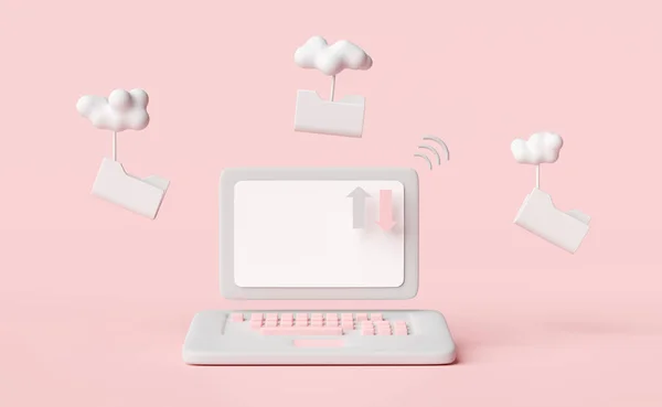 Cloud Folder Icon Laptop Computer Wifi Isolated Pink Background Cloud — Stok fotoğraf