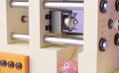 krem plastik enjeksiyon kalıbı makinesi mor arkaplan, 3d illüstrasyon veya 3d render üzerinde izole