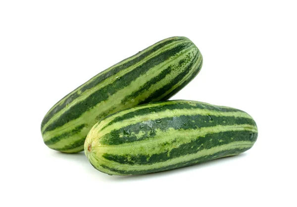 Pepino Cucumis Melo Com Gota Água Isolada Sobre Fundo Branco — Fotografia de Stock