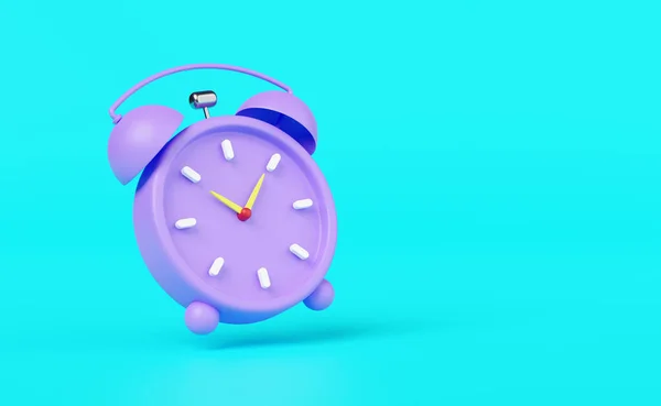 캐릭터 보라색 보라색 자명종 시계는 고립된 아침을 깨운다 — 스톡 사진