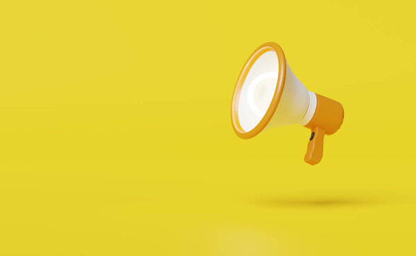 orange megaphone or hand speaker with light bulb isolated on yellow background.online shopping concept,3d illustration or 3d render 