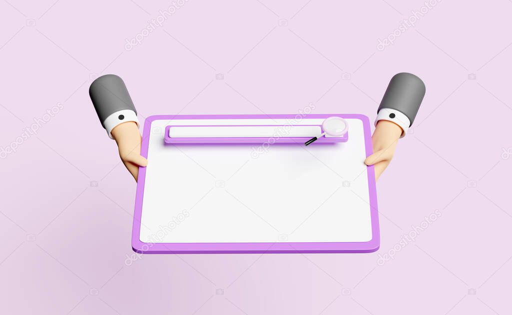 businessman hand holding tablet, mobile phone,smartphone computer with blank search bar, magnifying isolated,purple background,minimal web search engine,web browsing concept,3d illustration,3d render