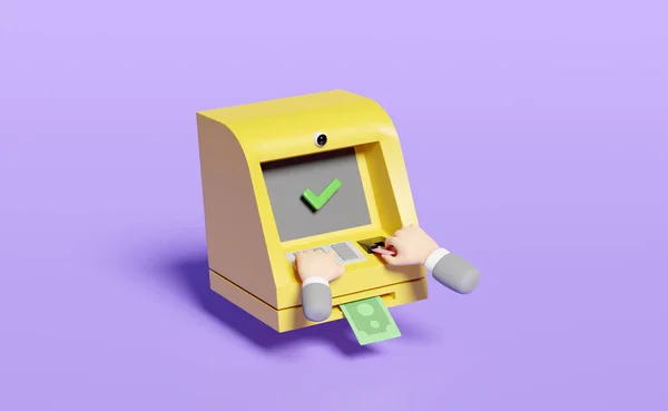 사업가는 은행권 보라색 삽화에 고립된 렌더링으로 현금을 — 스톡 사진