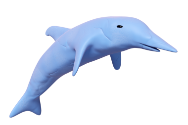 3 boyutlu mavi yunuslar plastikten izole bir şekilde atlıyorlar. Yunus killi oyuncak simgesi konsepti, 3D illüstrasyon oluşturucu