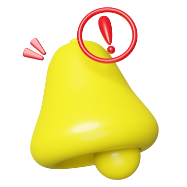 Kırmızı ünlem işaretli 3 boyutlu uyarı çanı bildirimi izole edildi. 3d illüstrasyon oluşturucu