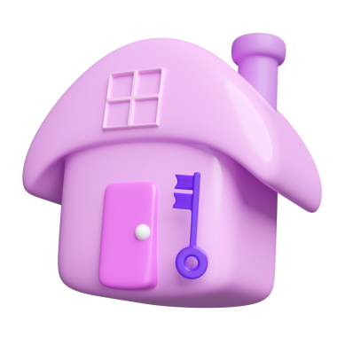 Anahtar izole edilmiş 3 boyutlu mor bir ev. 3d resimleme