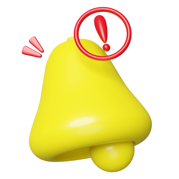 Kırmızı ünlem işaretli 3 boyutlu uyarı çanı bildirimi izole edildi. 3d illüstrasyon oluşturucu