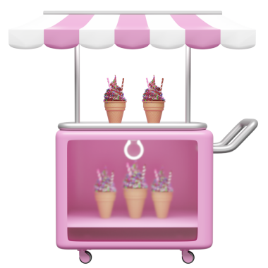 Dondurma dükkanı, dondurmacılar ya da izole edilmiş buzdolabı. 3d resimleme