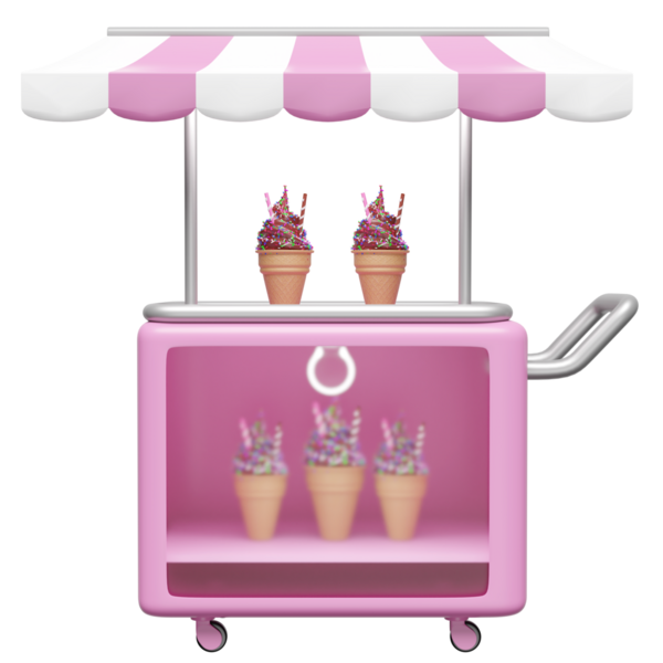 Dondurma dükkanı, dondurmacılar ya da izole edilmiş buzdolabı. 3d resimleme