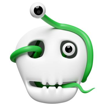 Cadılar bayramı partisinde kurtçuk, göz ve kafatası izole edilmiş. 3d resimleme