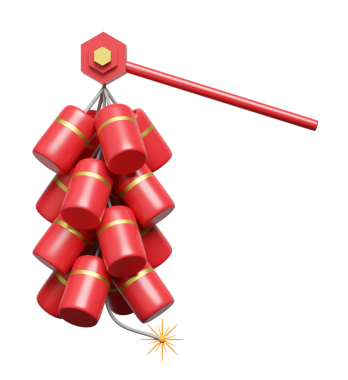 Çin Yeni Yıl Dekorasyon Festivali için 3D Çin kestane fişeği ya da kraker. 3d resimleme