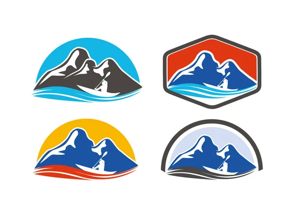 Modelo Design Logotipo Crachá Montanha Com Fundo Branco — Vetor de Stock