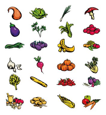 Sebze vektörlerinin beyaz arkaplan ile toplanması