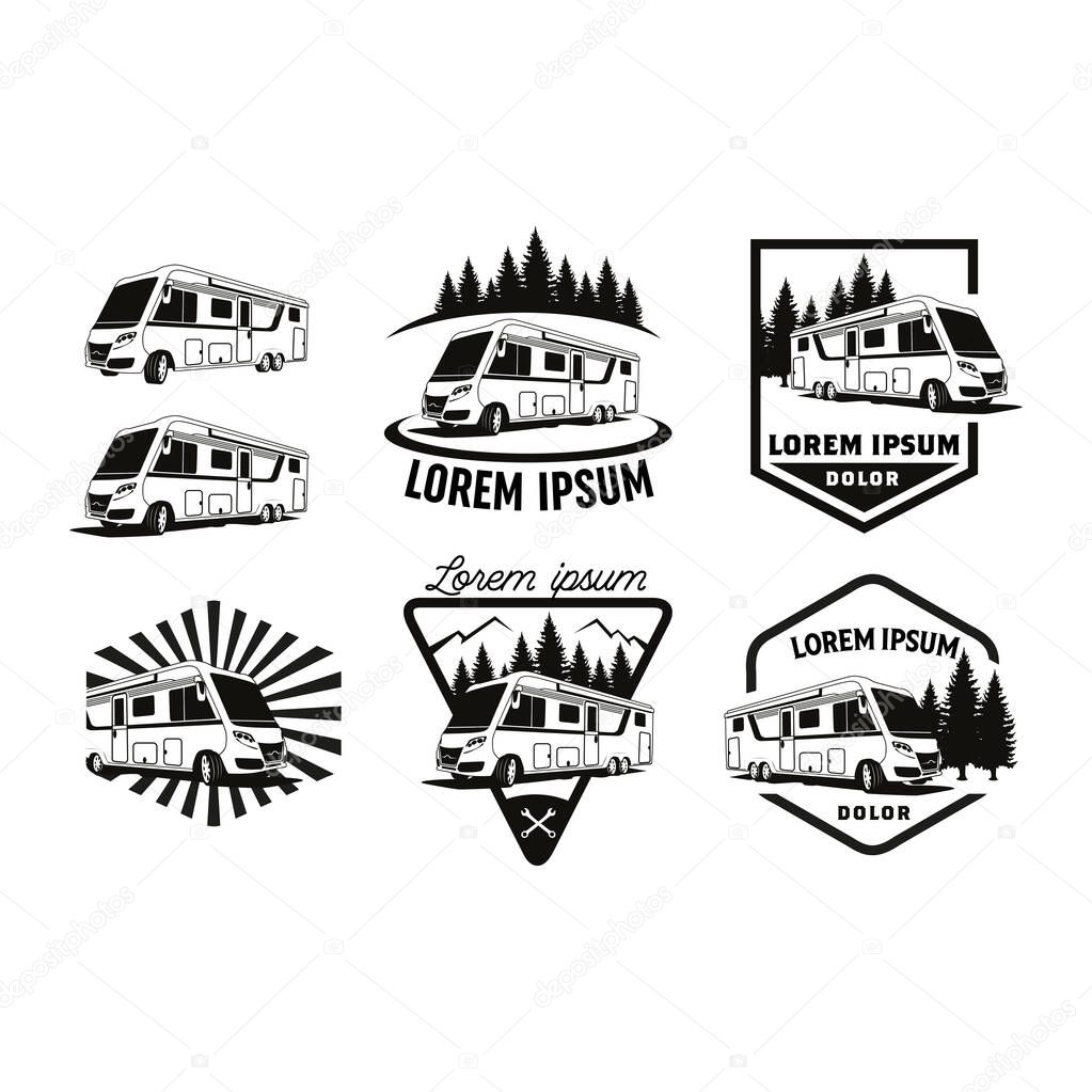 RV camper travel logo set design template with white background