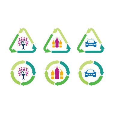 Beyaz arkaplanlı geri dönüşüm logosu dizayn şablonu koleksiyonu