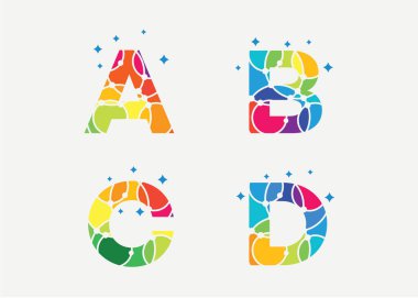 A, B, C, D İlk Logo Şablon Tasarım Vektörü, Amblem, Tasarım Konsepti, Yaratıcı Sembol, Beyaz arkaplan Simgesi
