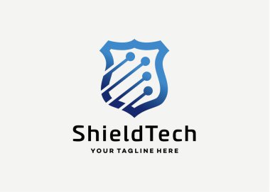 Beyaz arkaplanlı kalkan teknolojisi logo tasarım şablonu