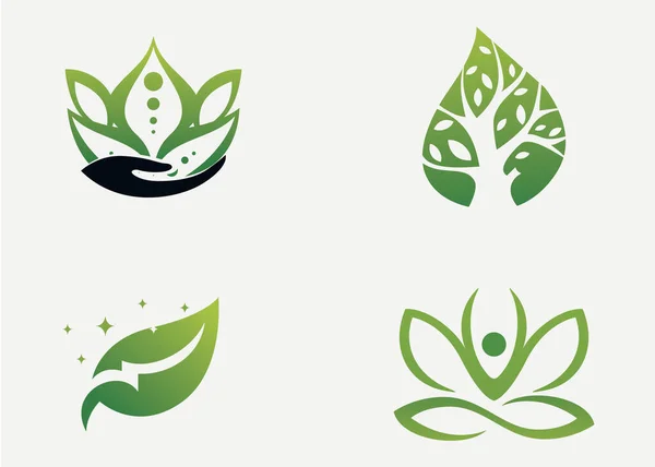 Hoja Naturaleza Logotipo Conjunto Diseño Plantilla Con Fondo Blanco — Vector de stock