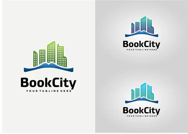 Boek City Logo Design Sjabloon Met Witte Achtergrond — Stockvector