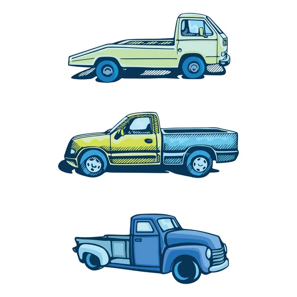 Sammlung Von Pickup Car Vektor Illustration Mit Weißem Hintergrund — Stockvektor