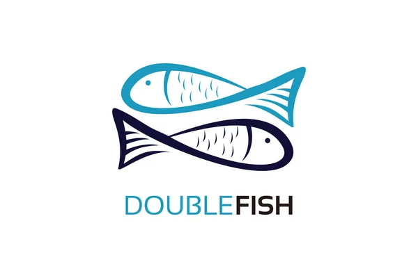 Plantilla Diseño Logotipo Pescado Doble Con Fondo Blanco — Vector de stock